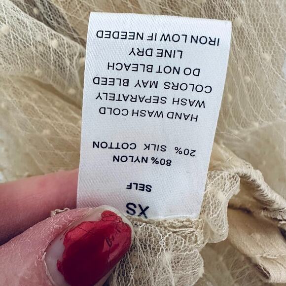 Windsor Sheer Mesh Button Top Cream Long Sleeve Romantic Fairy XS Silk Blend - Picture 7 of 9